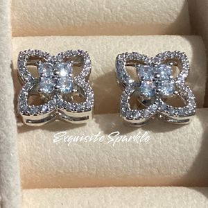 - 💋Trendy Silver Cz Diamond Clover stud Earrings